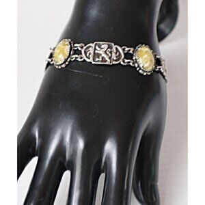Vintage Sterling Silver Hallmark Scottish Bracelet Lion Agate Safety Chain